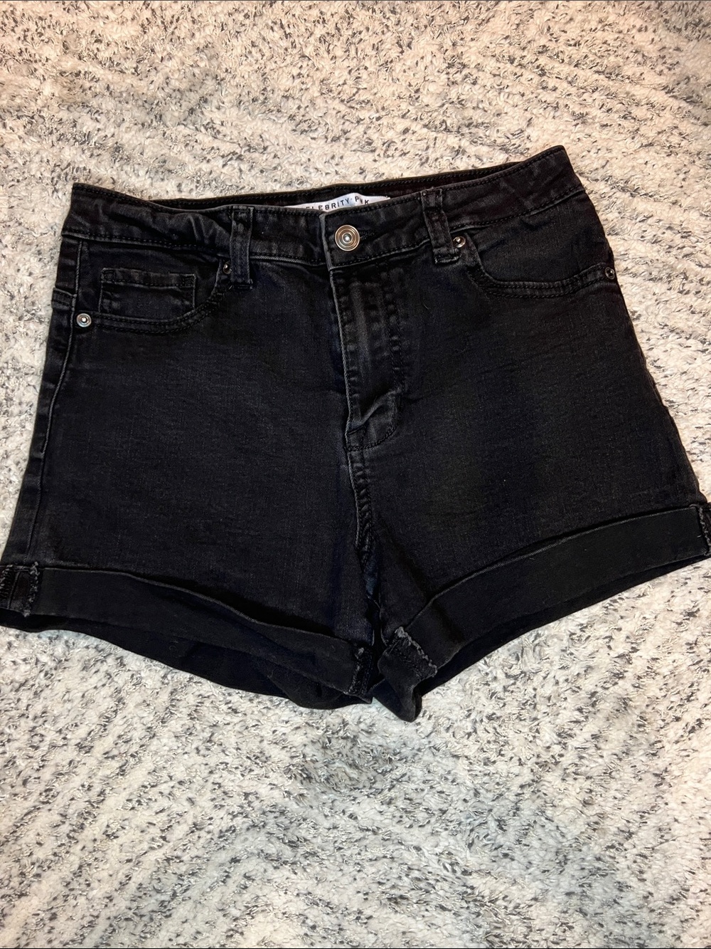 Celebrity Pink Black Wash Rolled-Hem Denim Shorts
